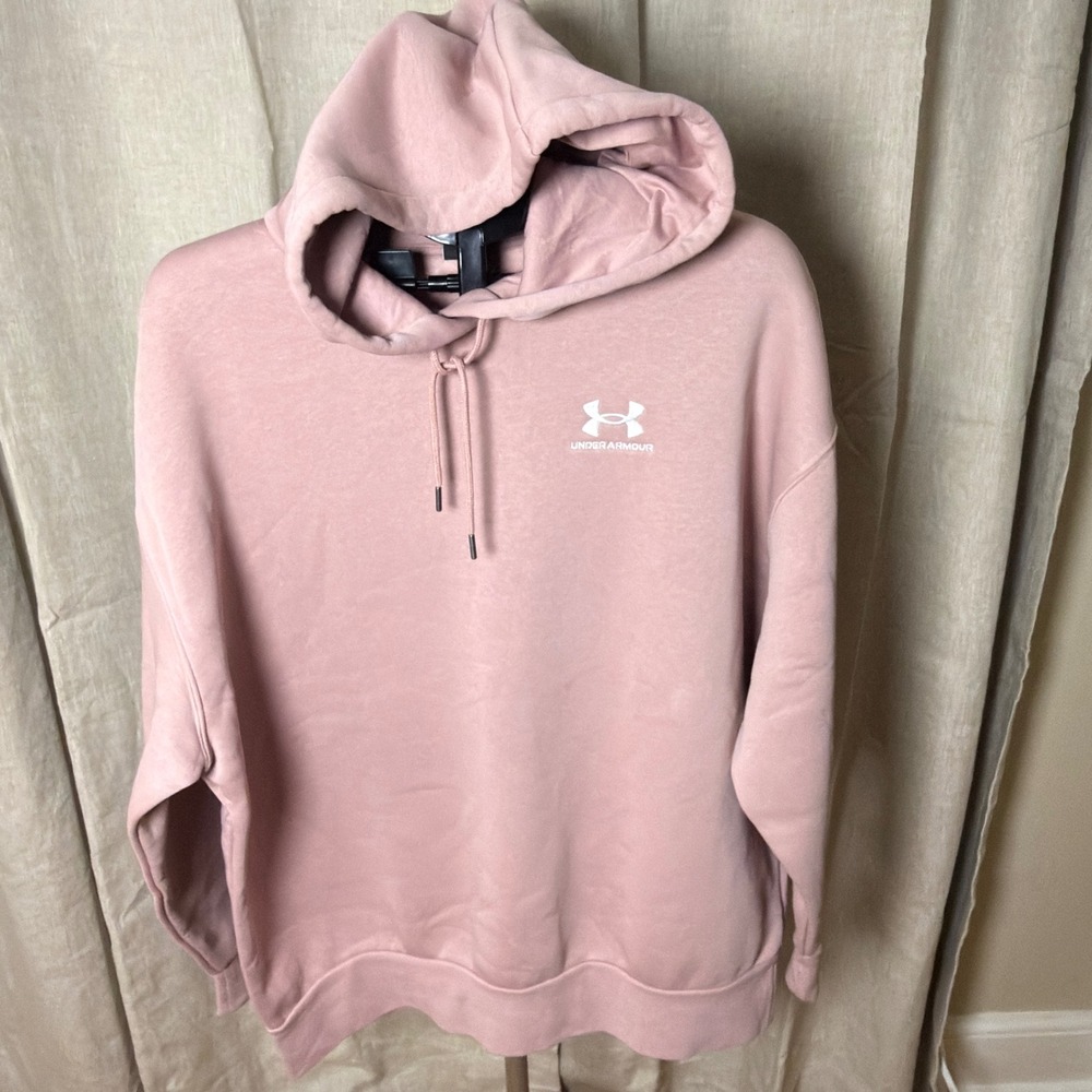 Under Armour Icon Fleece Hoodie Women L Tourmaline Pink Oversized Pullover NWT